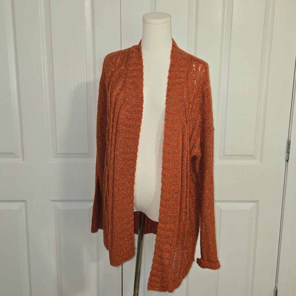 Belldini Cardigan Women XL Orange Marled Cable Knit Open Front Confetti Sweater